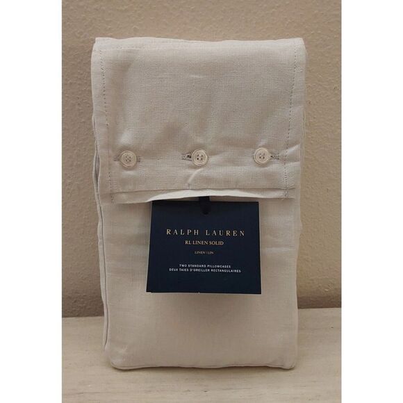 Ralph Lauren RL LINEN SOLID 100% Linen Two Standard Pillowcases PEBBLE - Picture 1 of 8